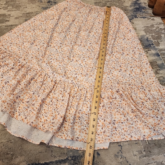 La La Land Creative Floral Midi Maxi Skirt Beige Golden Brown purple Floral XS/S - Picture 7 of 12